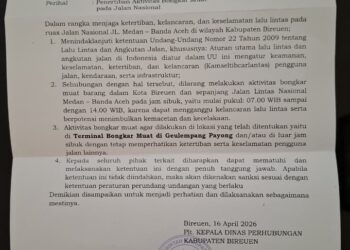Dishub Bireuen Tertibkan Aktivitas Bongkar Muat di Jalan Nasional