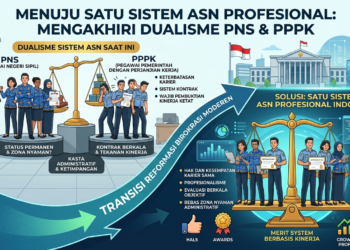 Ilustrasi kesetaraan aparatur sipil negara dalam reformasi birokrasi untuk menghapus dualisme antara PNS dan PPPK.