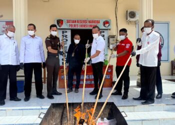 Polres Lhokseumawe Musnahkan 1,4 Kg Sabu dan Barang Bukti Ganja