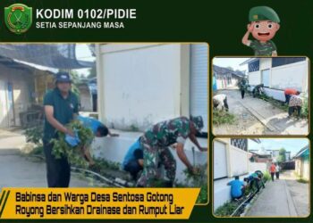 Cegah Banjir, Babinsa Pidie Ajak Warga Bersihkan Drainase